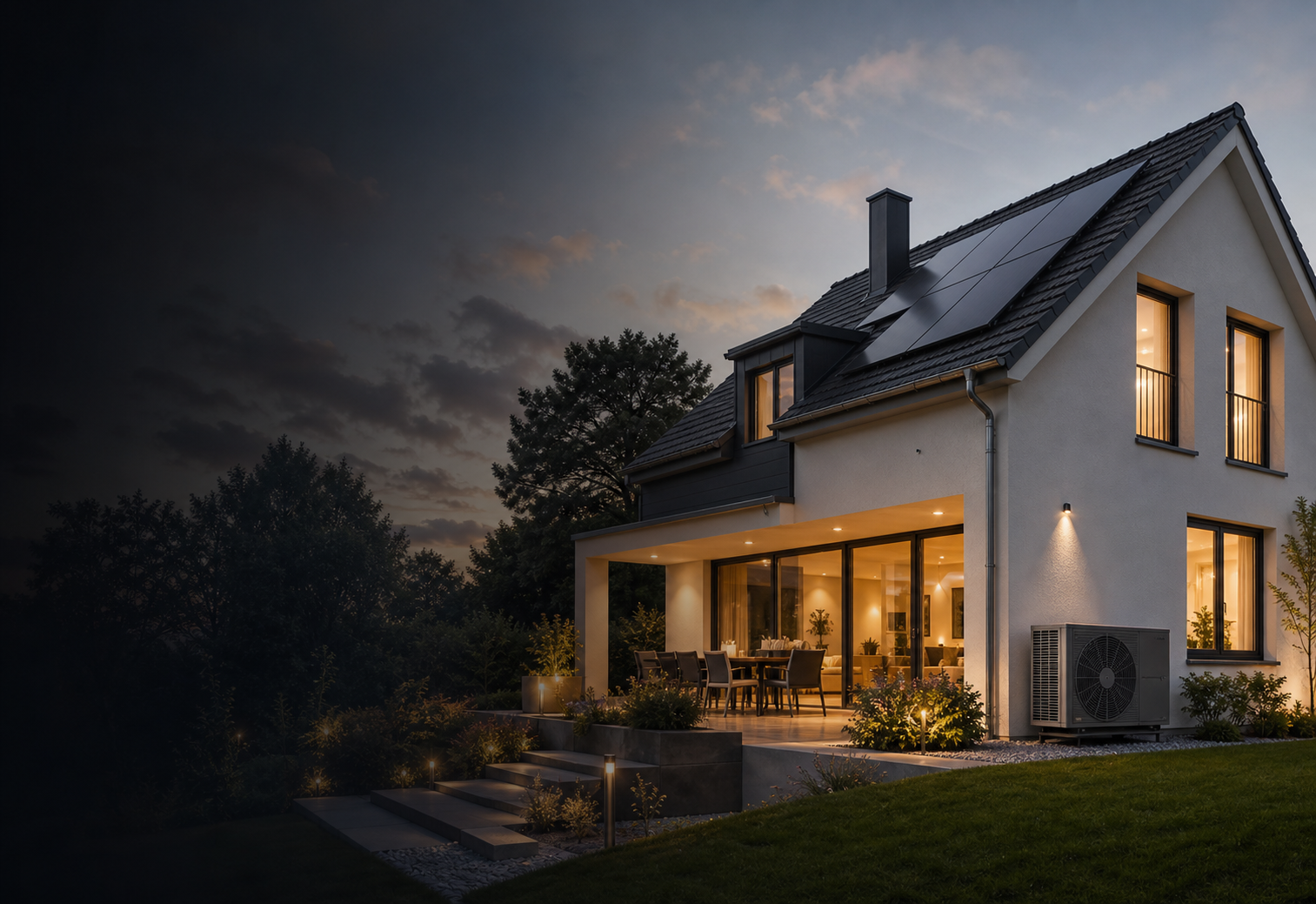 Modernisiertes Wohnhaus mit Wärmepumpe und Solarpanels